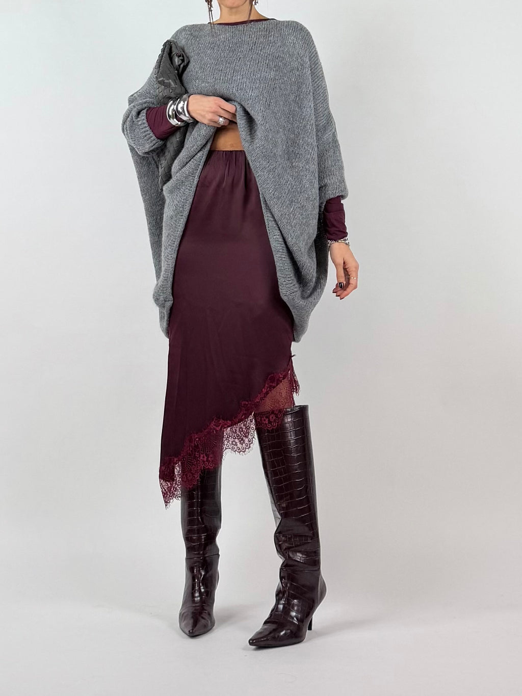 GONNA MIDI LACE BORDEAUX