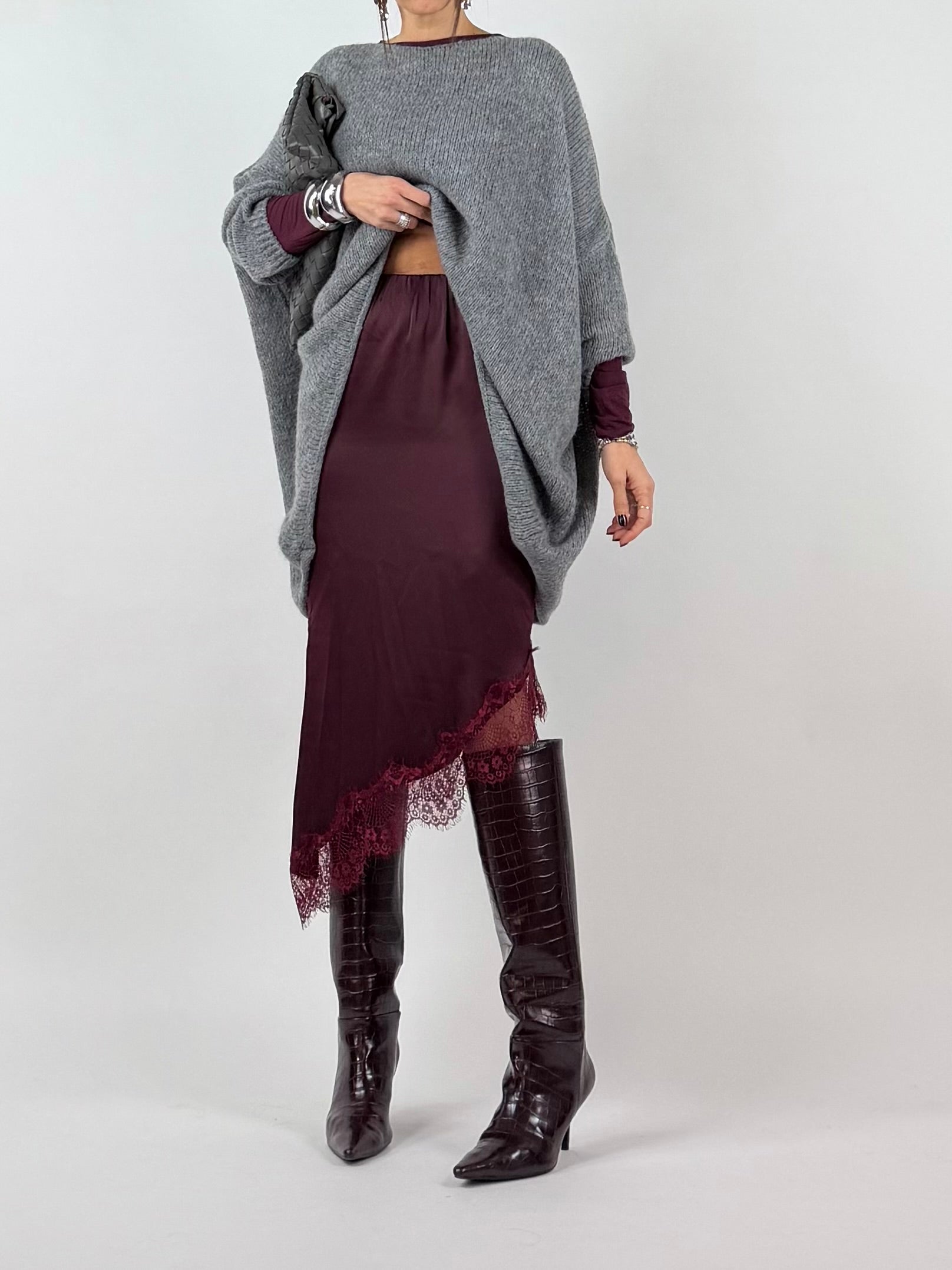 GONNA MIDI LACE BORDEAUX