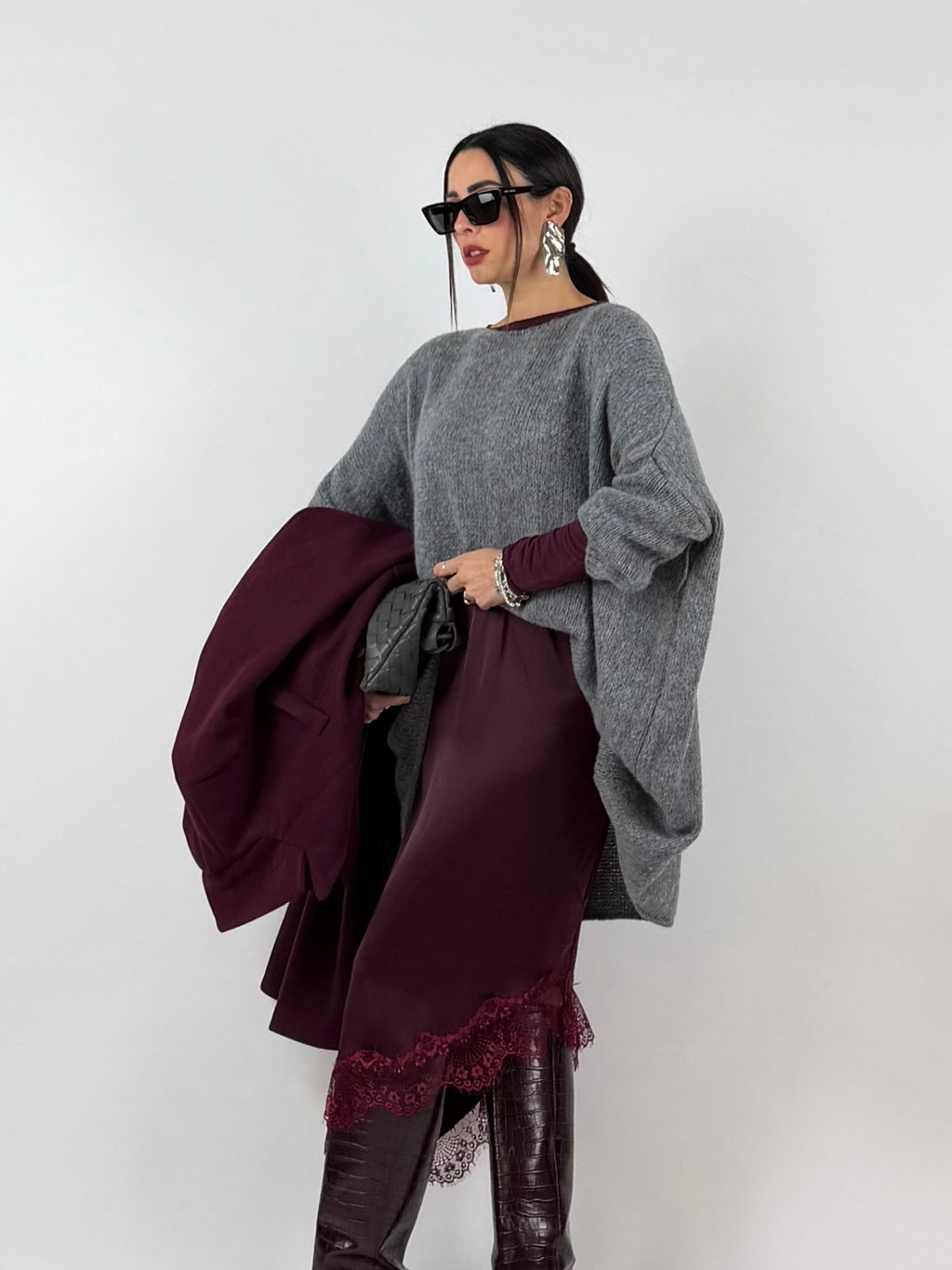GONNA MIDI LACE BORDEAUX