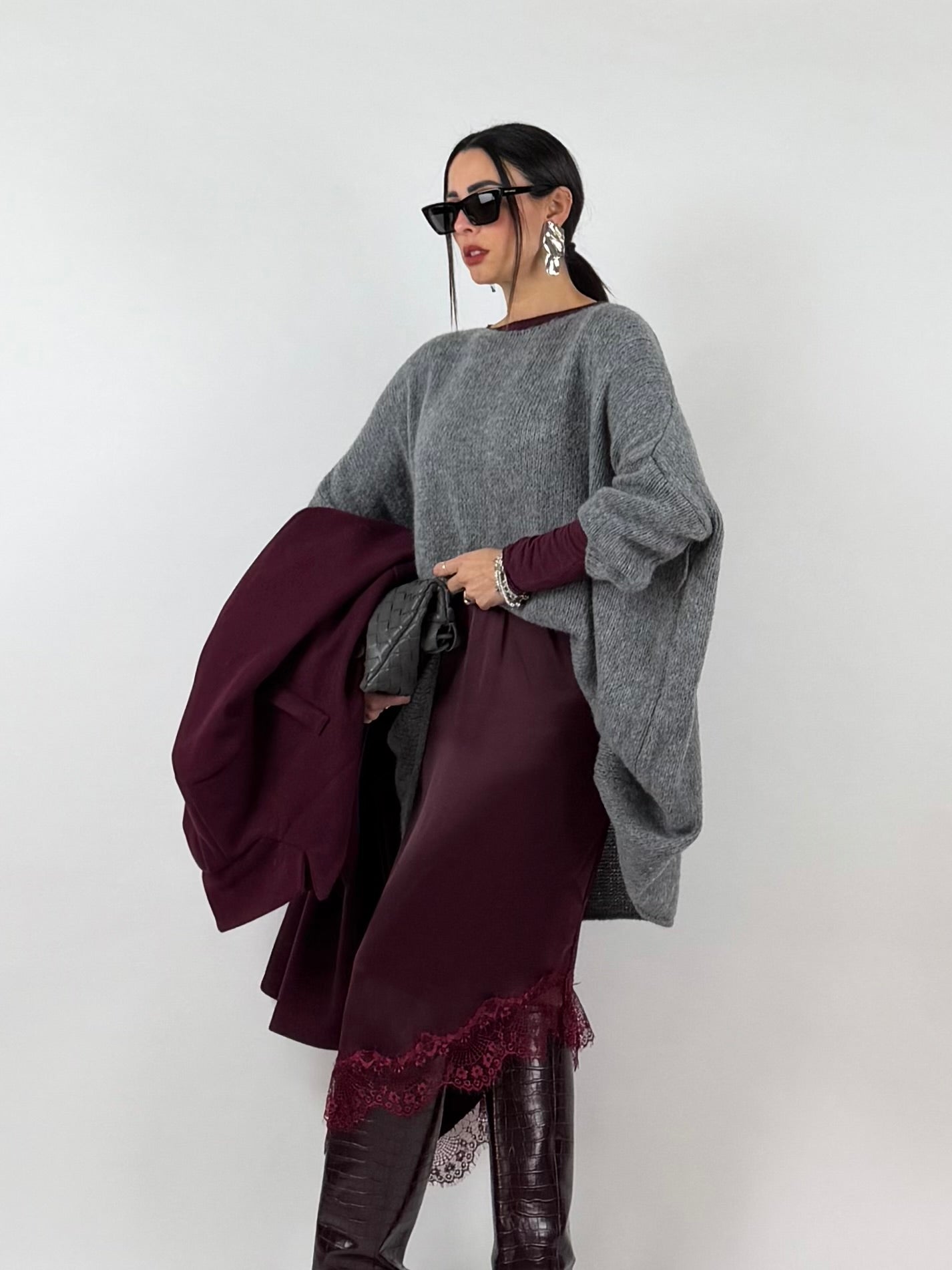 GONNA MIDI LACE BORDEAUX