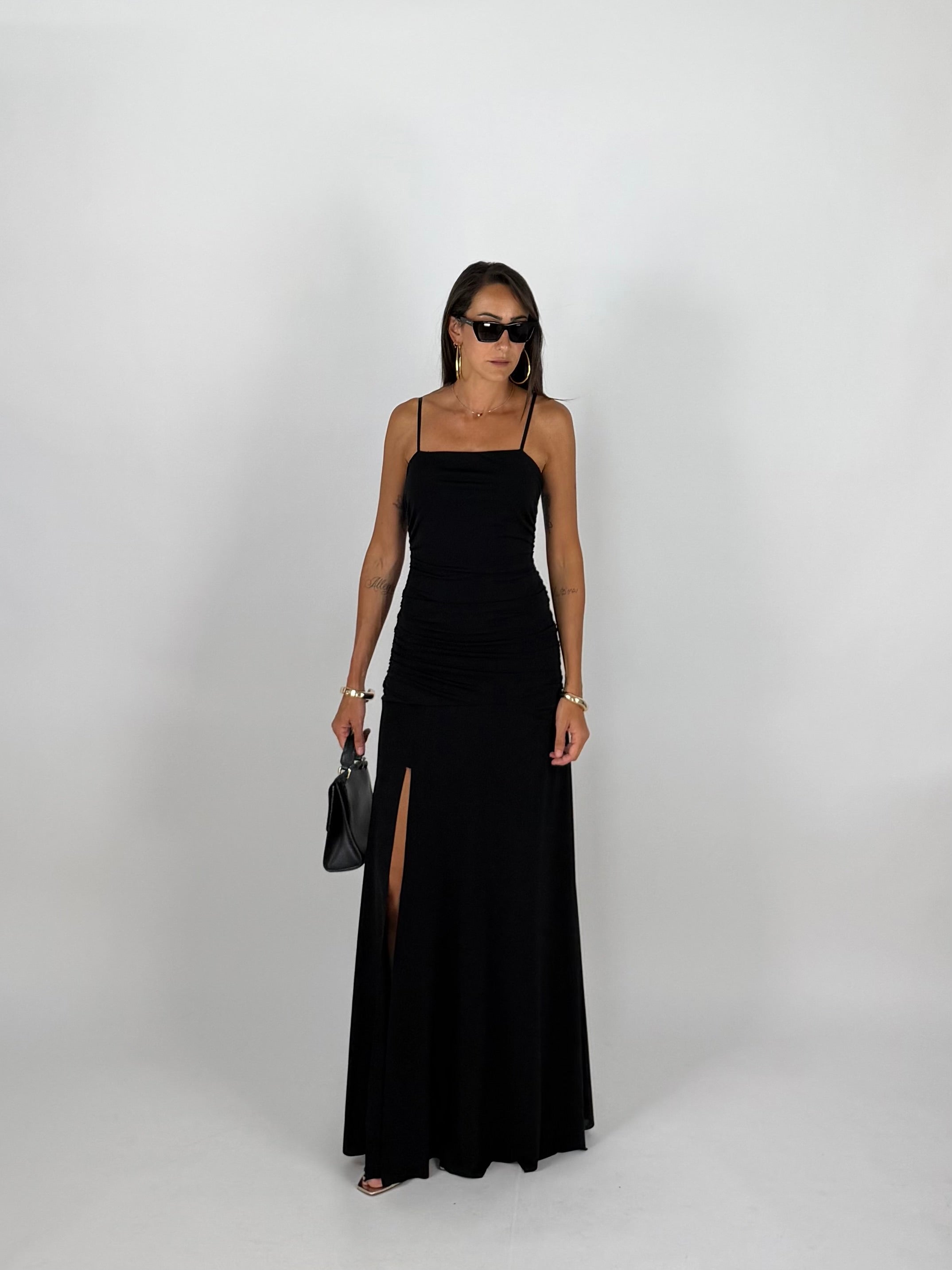 LONG DRESS DRAPE NERO