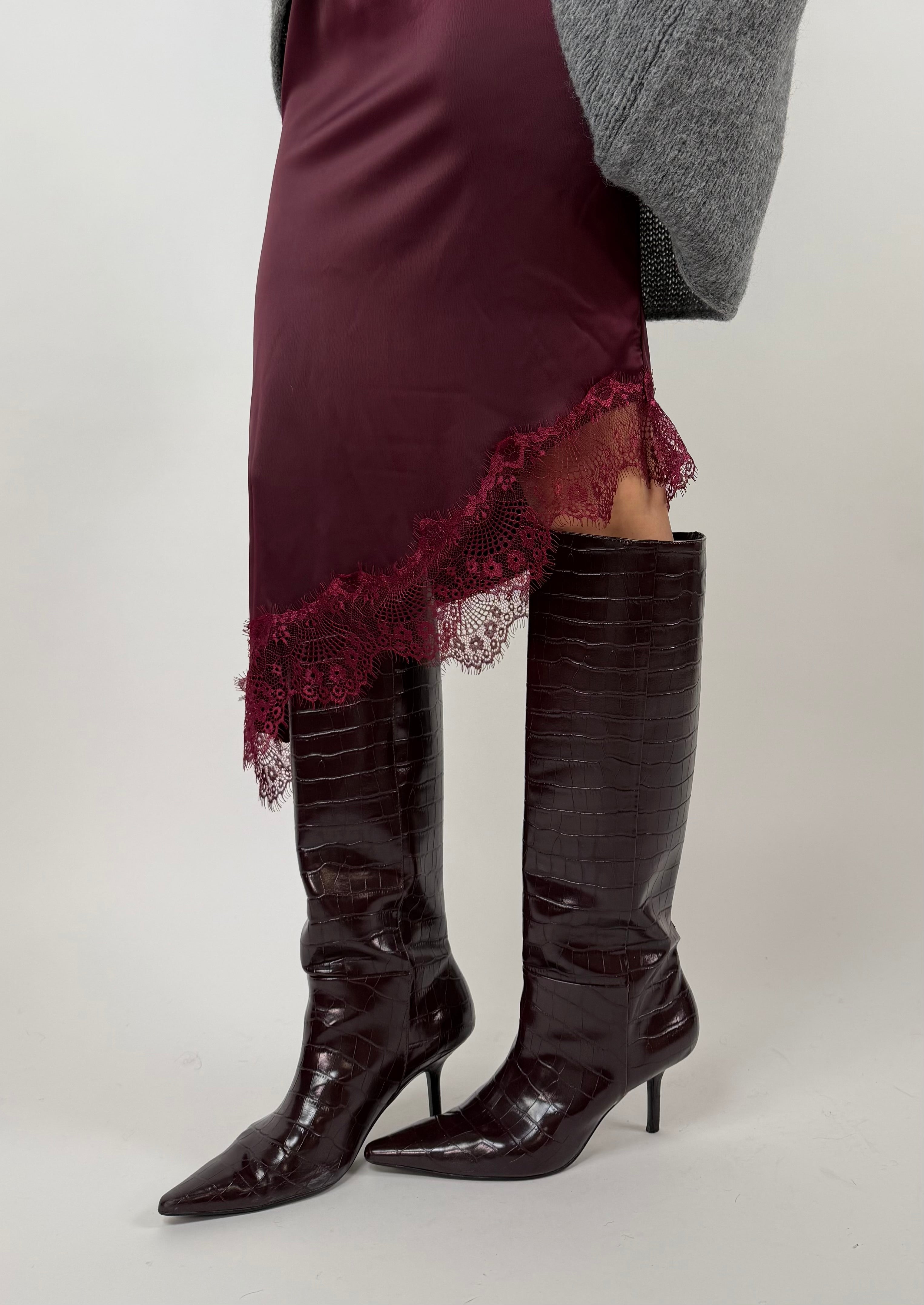 GONNA MIDI LACE BORDEAUX