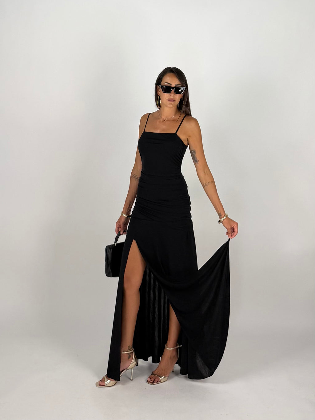 LONG DRESS DRAPE NERO