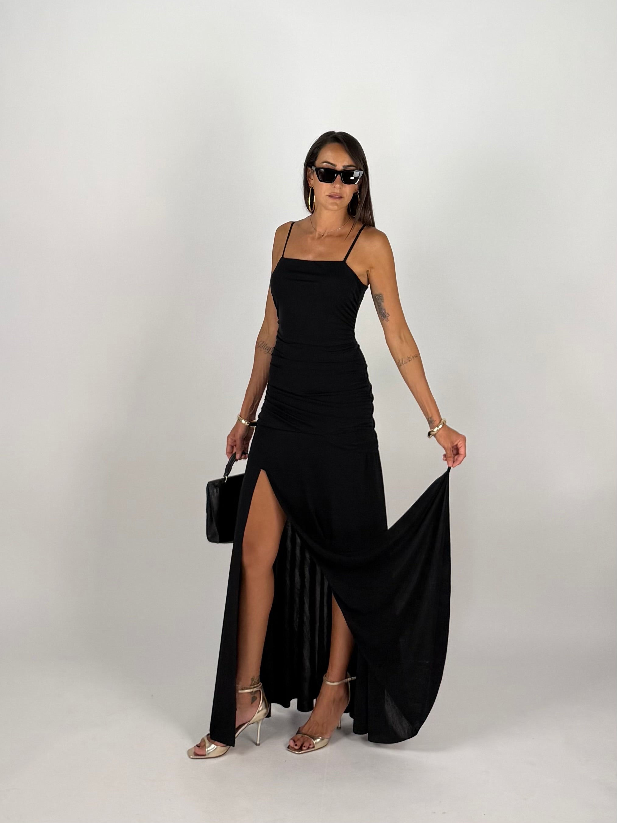 LONG DRESS DRAPE NERO
