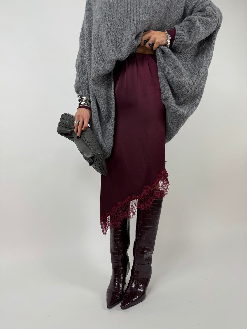 GONNA MIDI LACE BORDEAUX