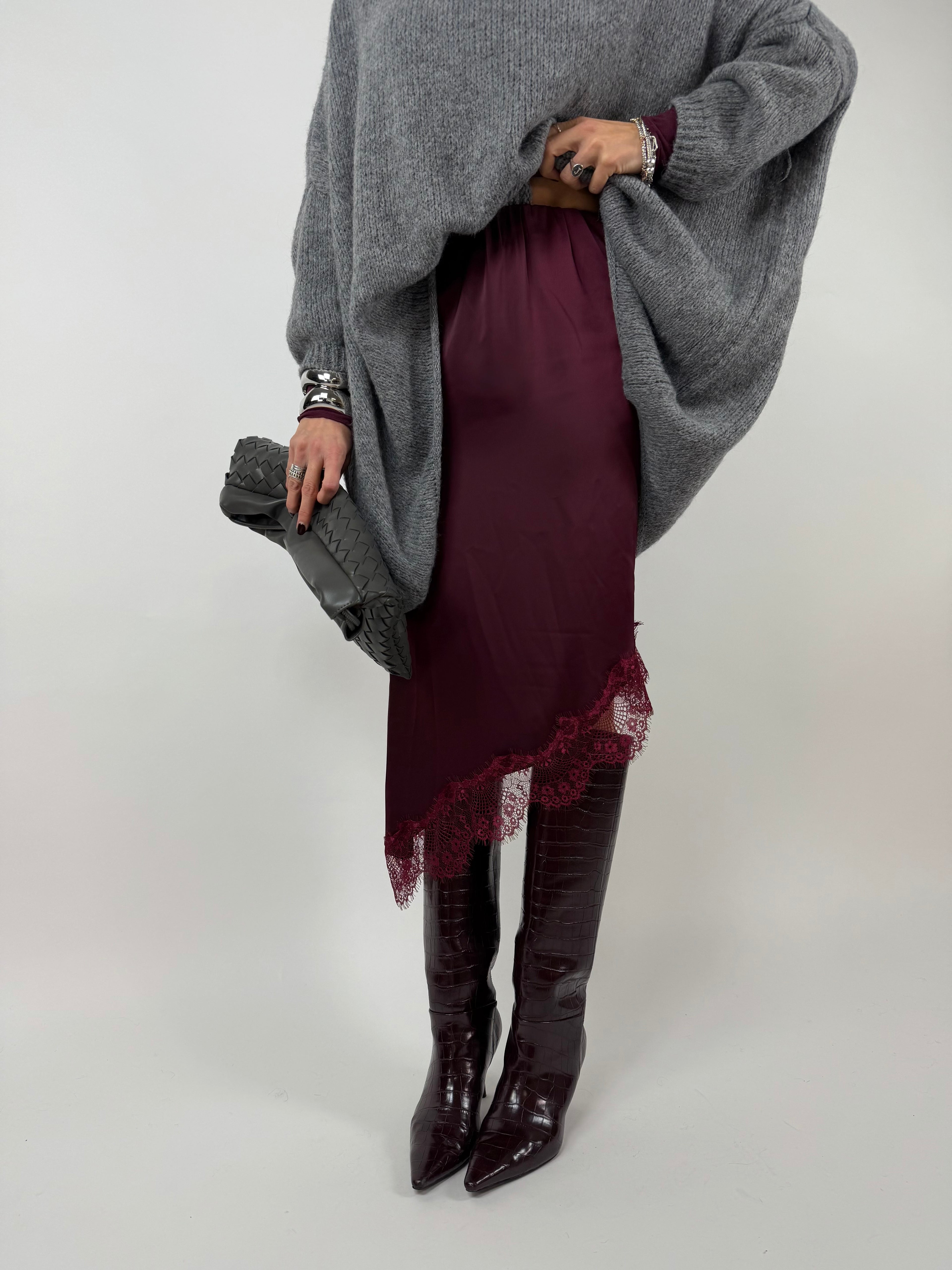 GONNA MIDI LACE BORDEAUX