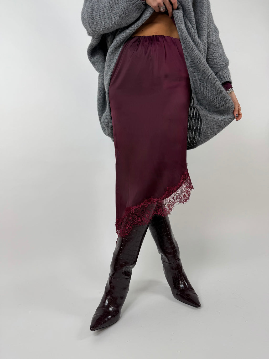 GONNA MIDI LACE BORDEAUX