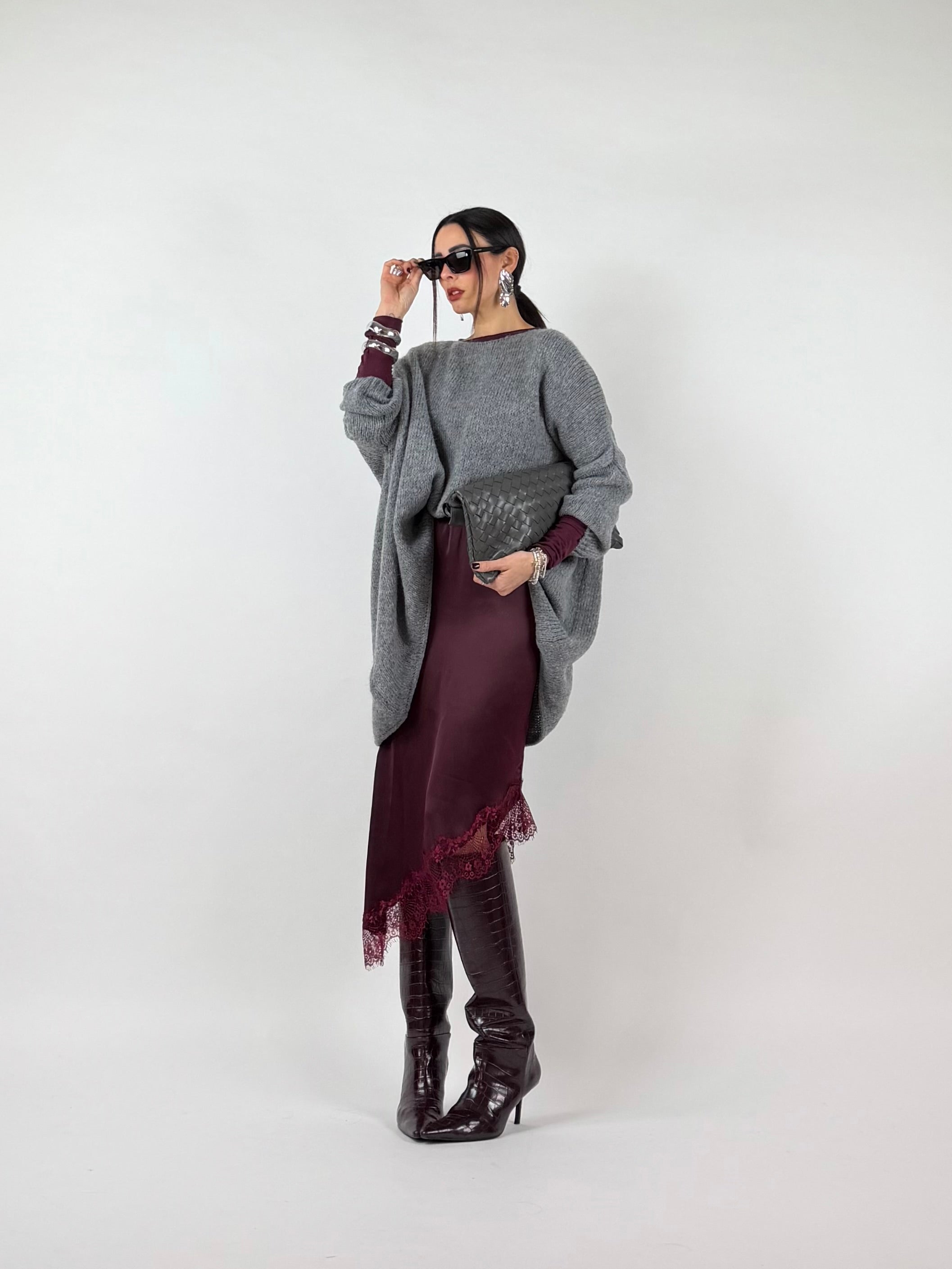 GONNA MIDI LACE BORDEAUX