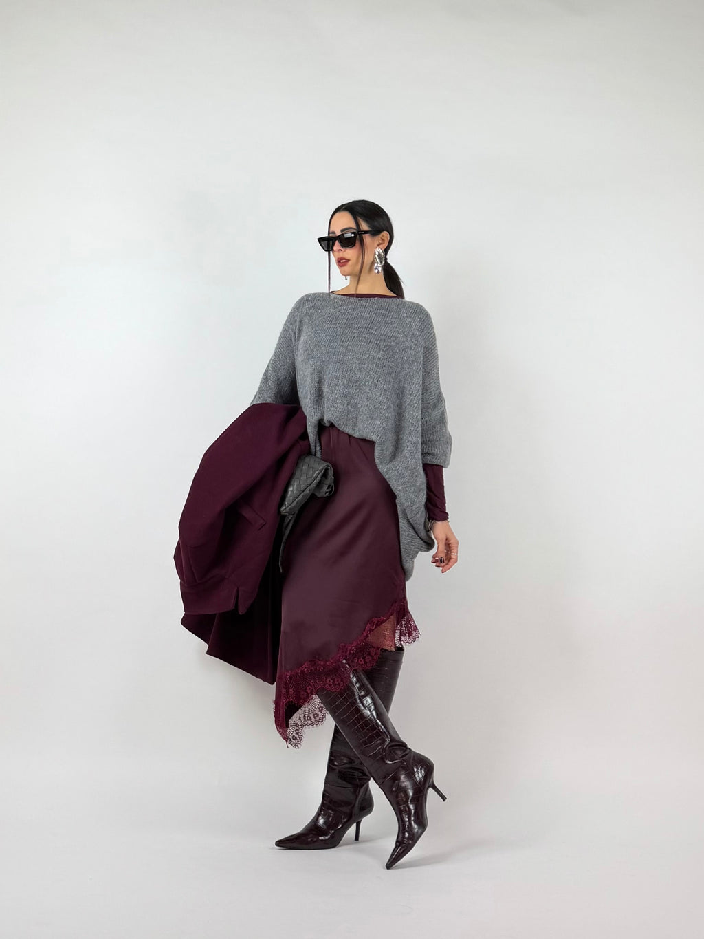 GONNA MIDI LACE BORDEAUX