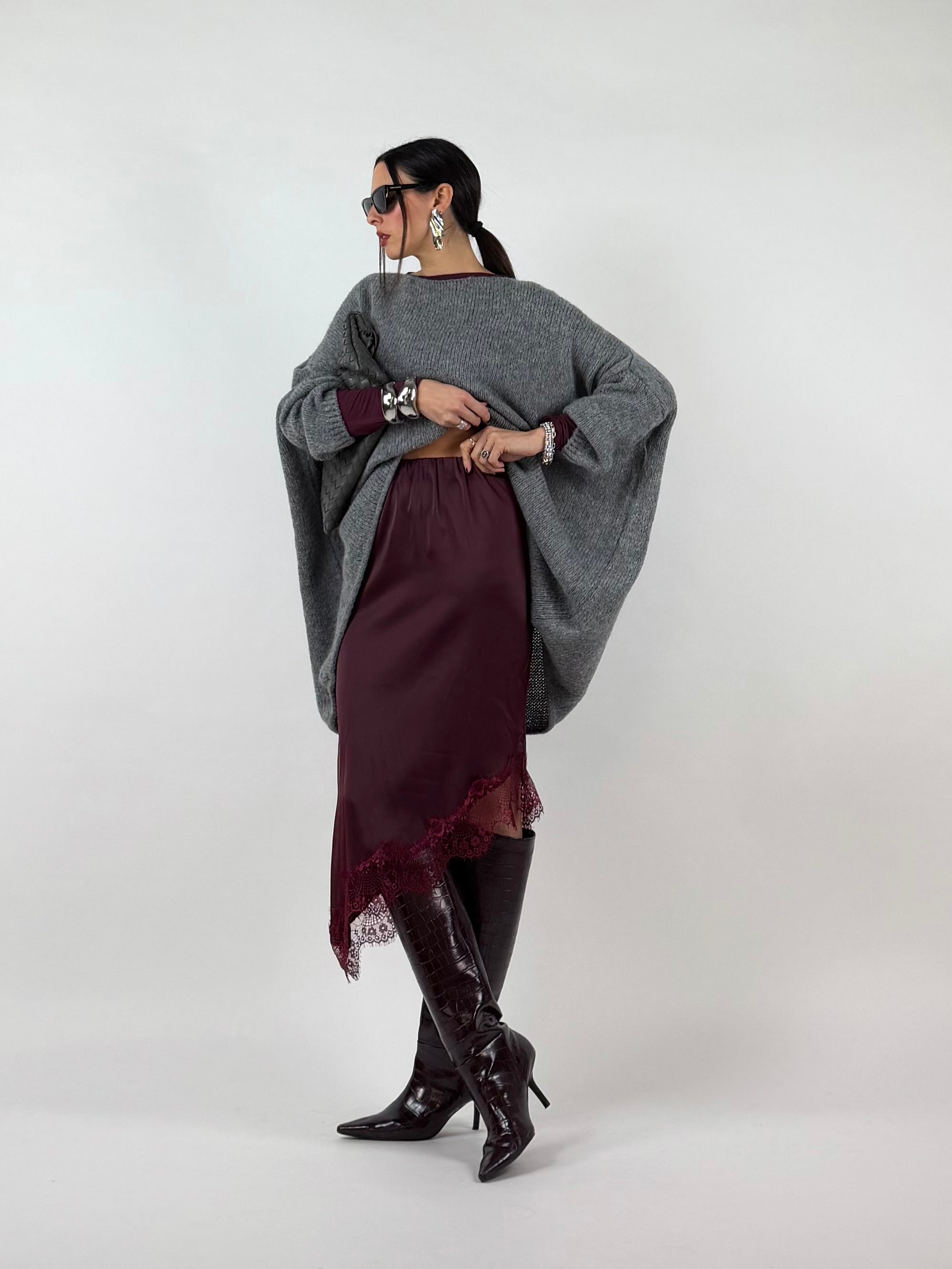 GONNA MIDI LACE BORDEAUX