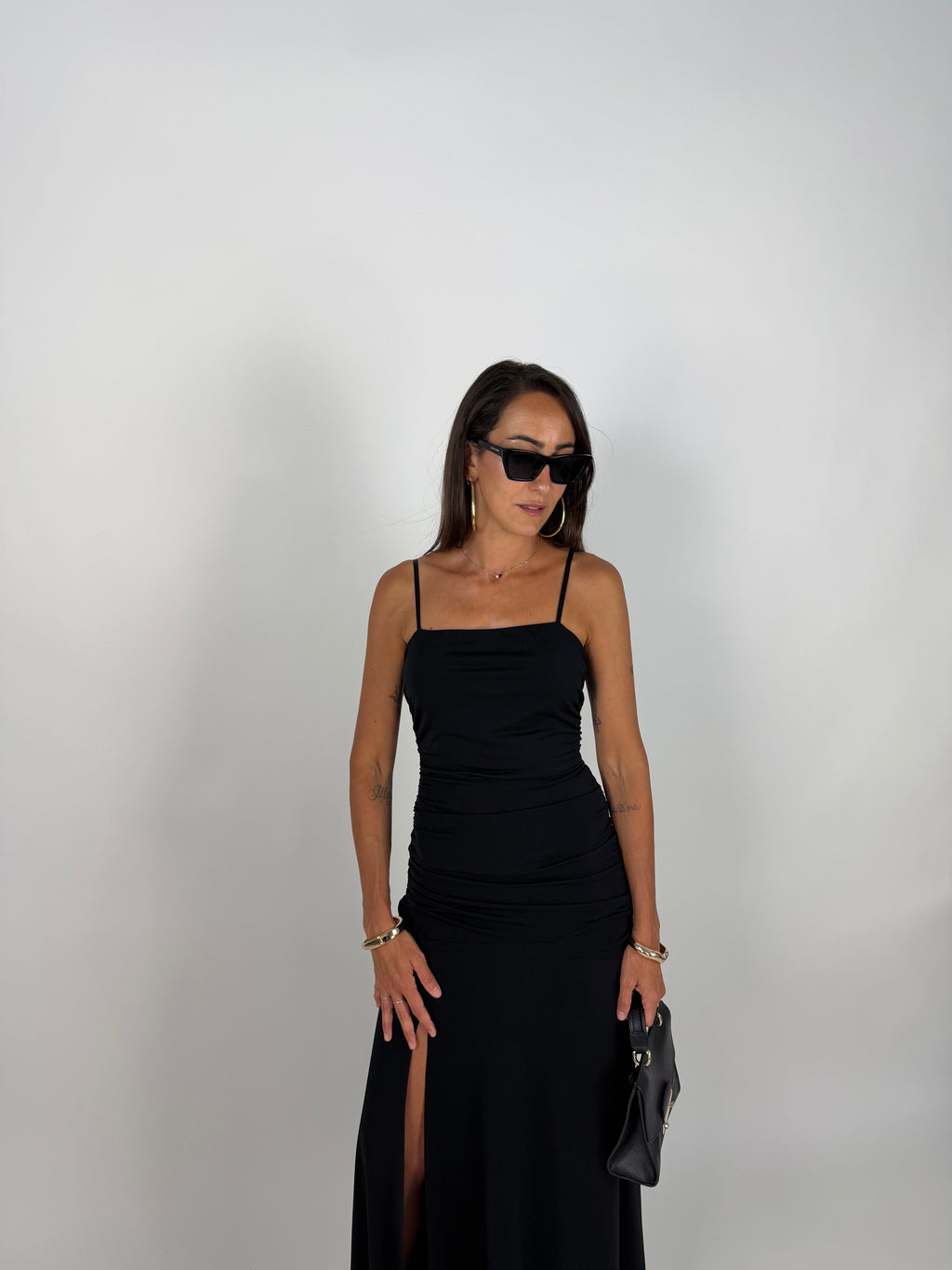 LONG DRESS DRAPE NERO