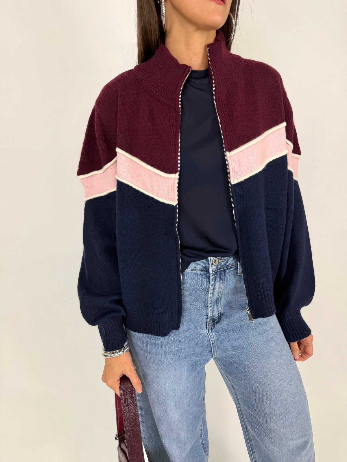 PULL VINTAGE BLU-BORDEAUX