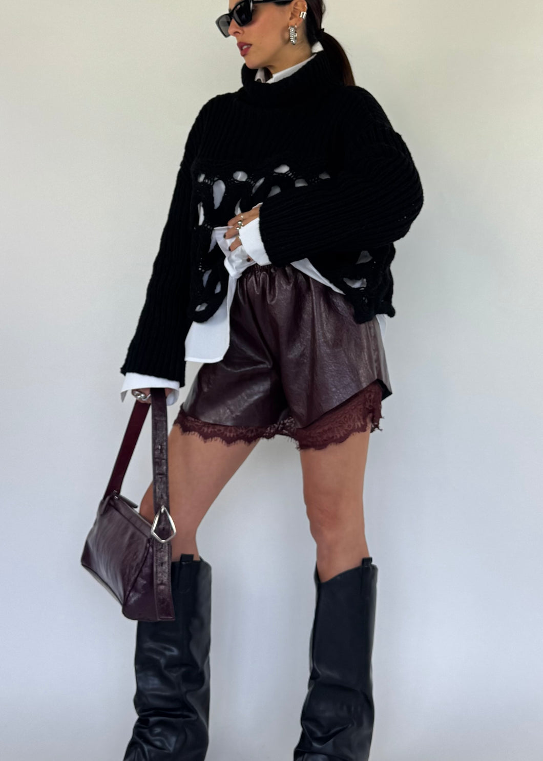 SHORTS SKIN LACE BORDEAUX