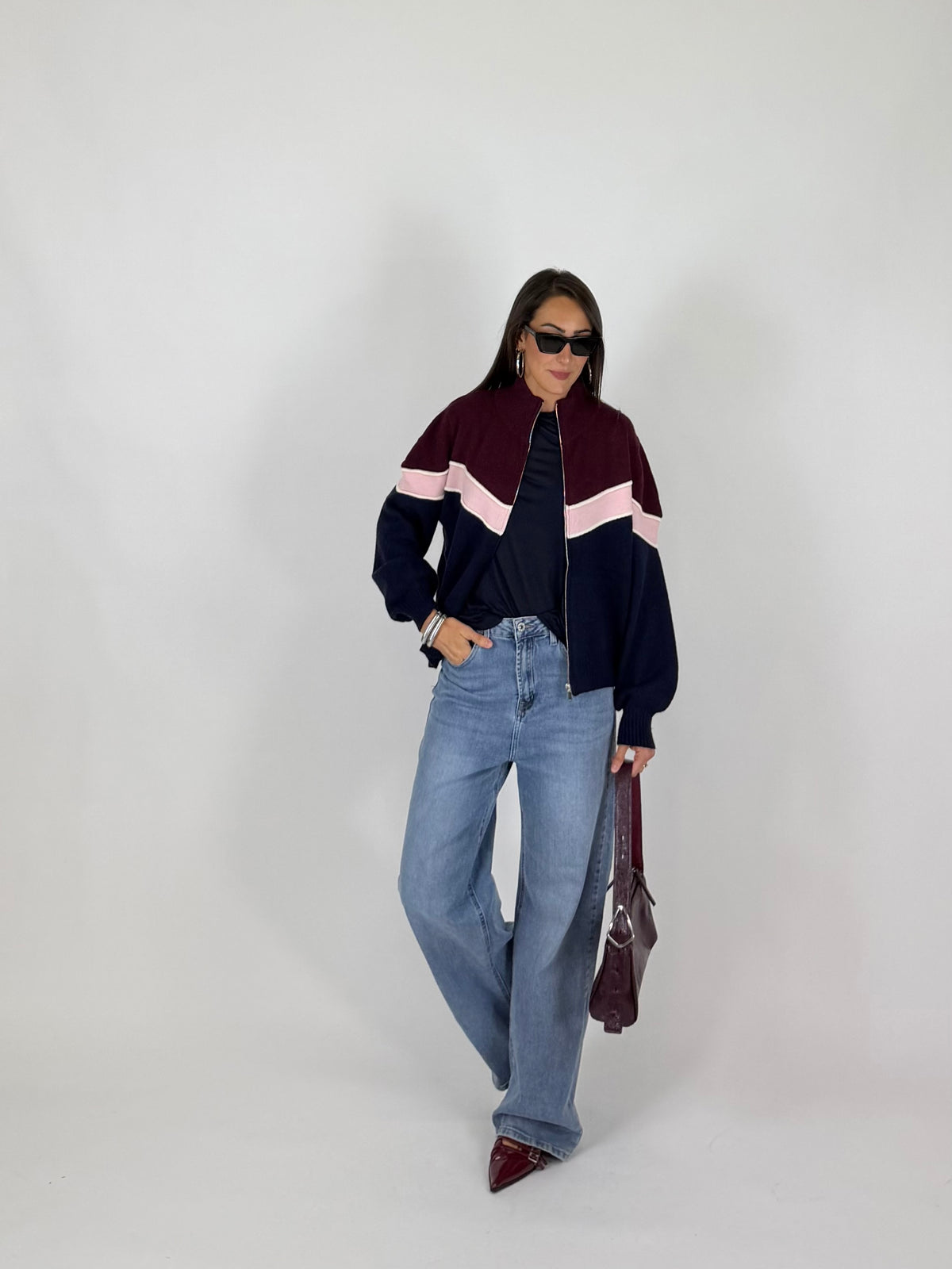 PULL VINTAGE BLU-BORDEAUX