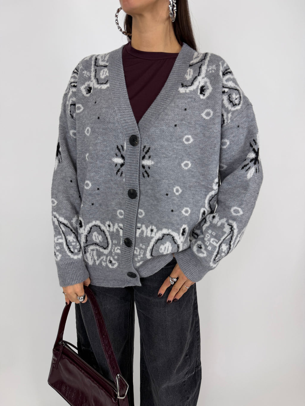CARDIGAN BANDANA GRIGIO