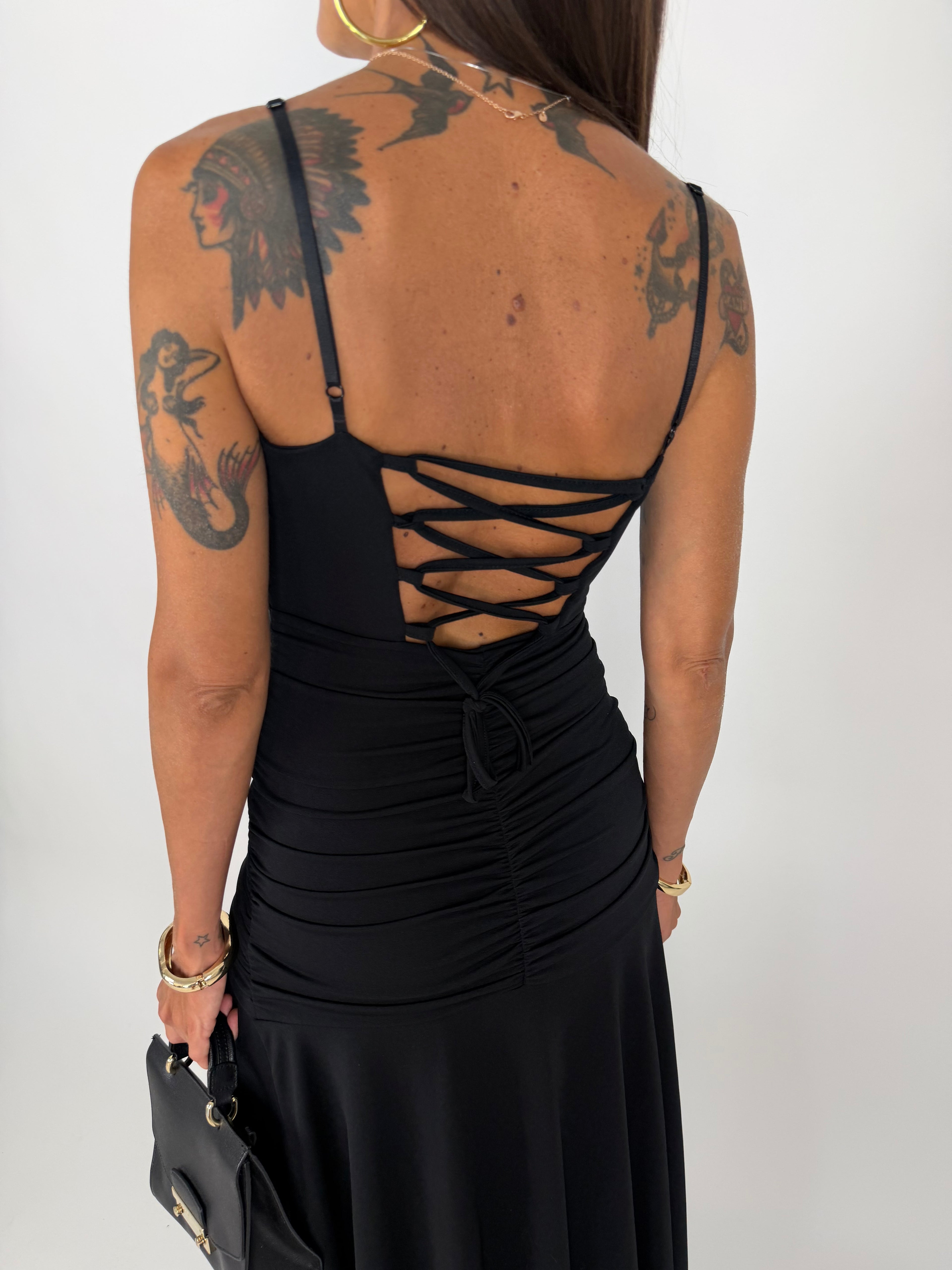 LONG DRESS DRAPE NERO
