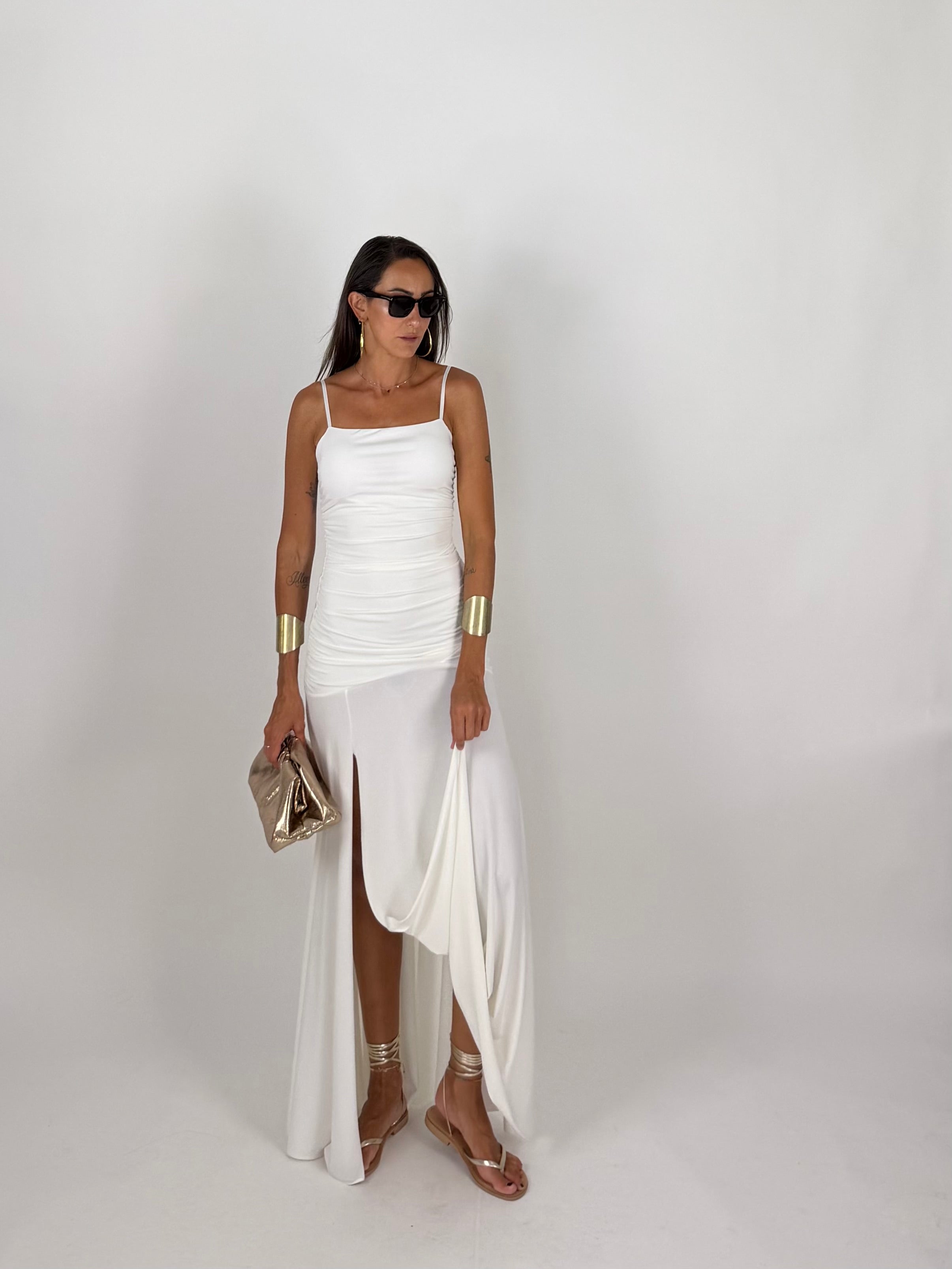 LONG DRESS DRAPE BIANCO