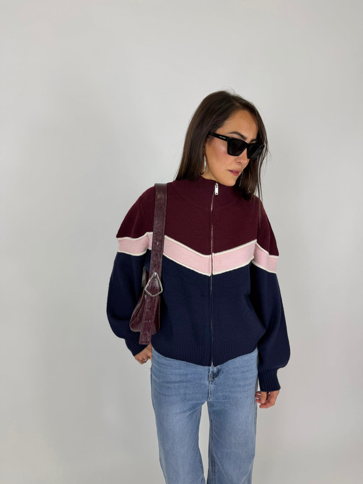 PULL VINTAGE BLU-BORDEAUX