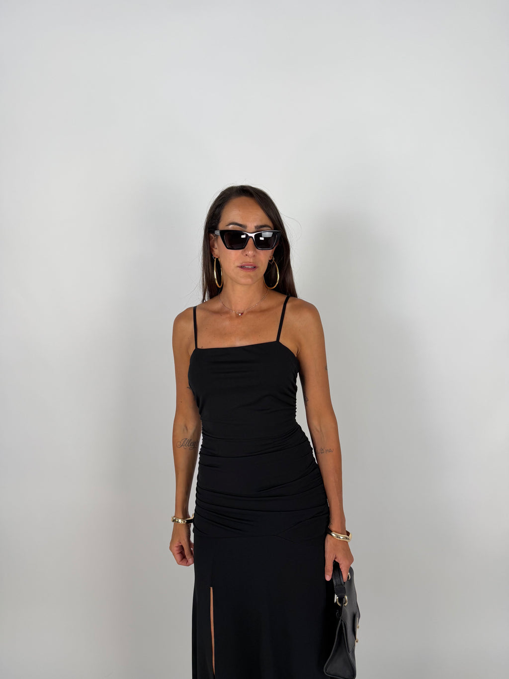 LONG DRESS DRAPE NERO