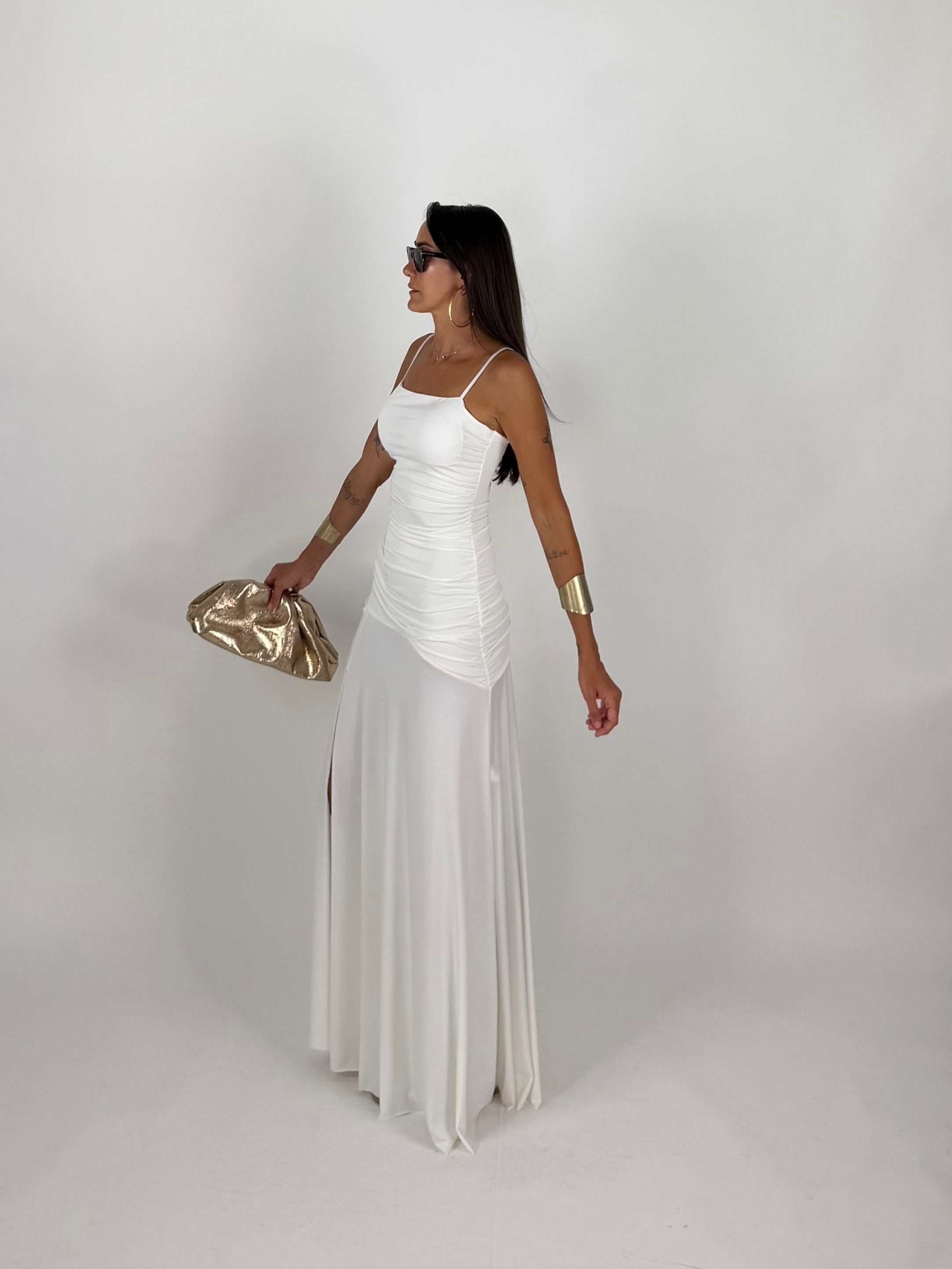 LONG DRESS DRAPE BIANCO