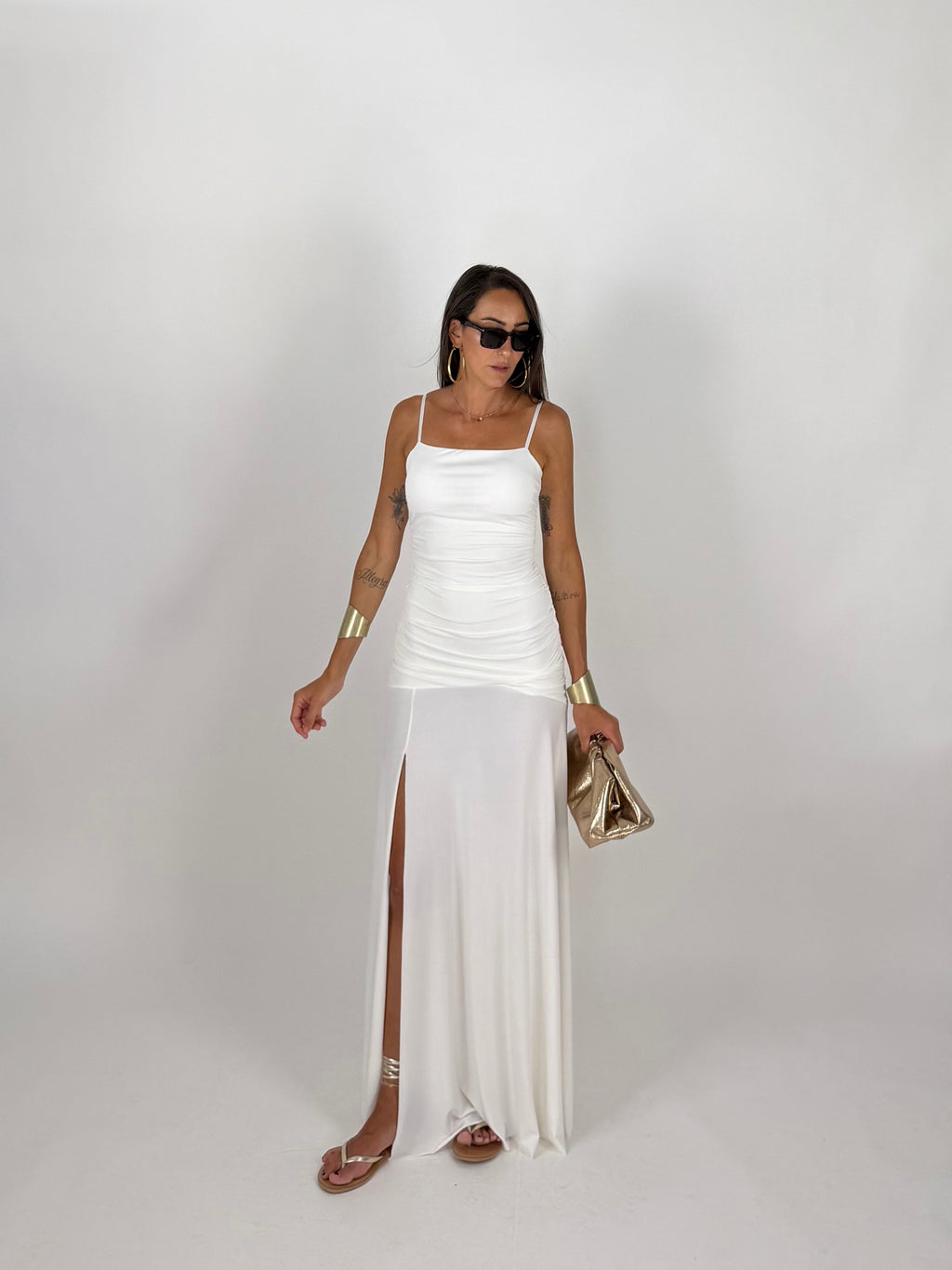 LONG DRESS DRAPE BIANCO