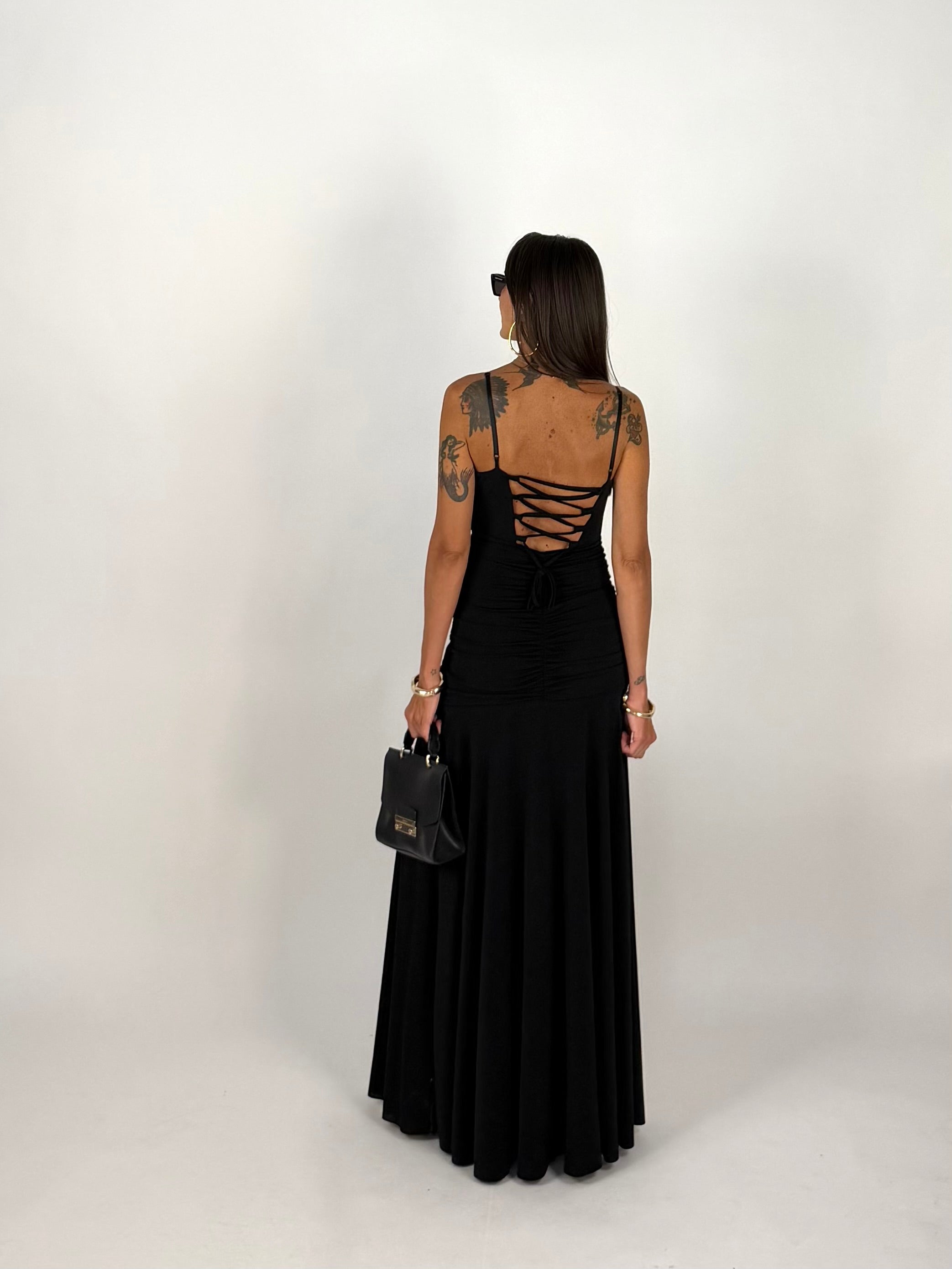 LONG DRESS DRAPE NERO