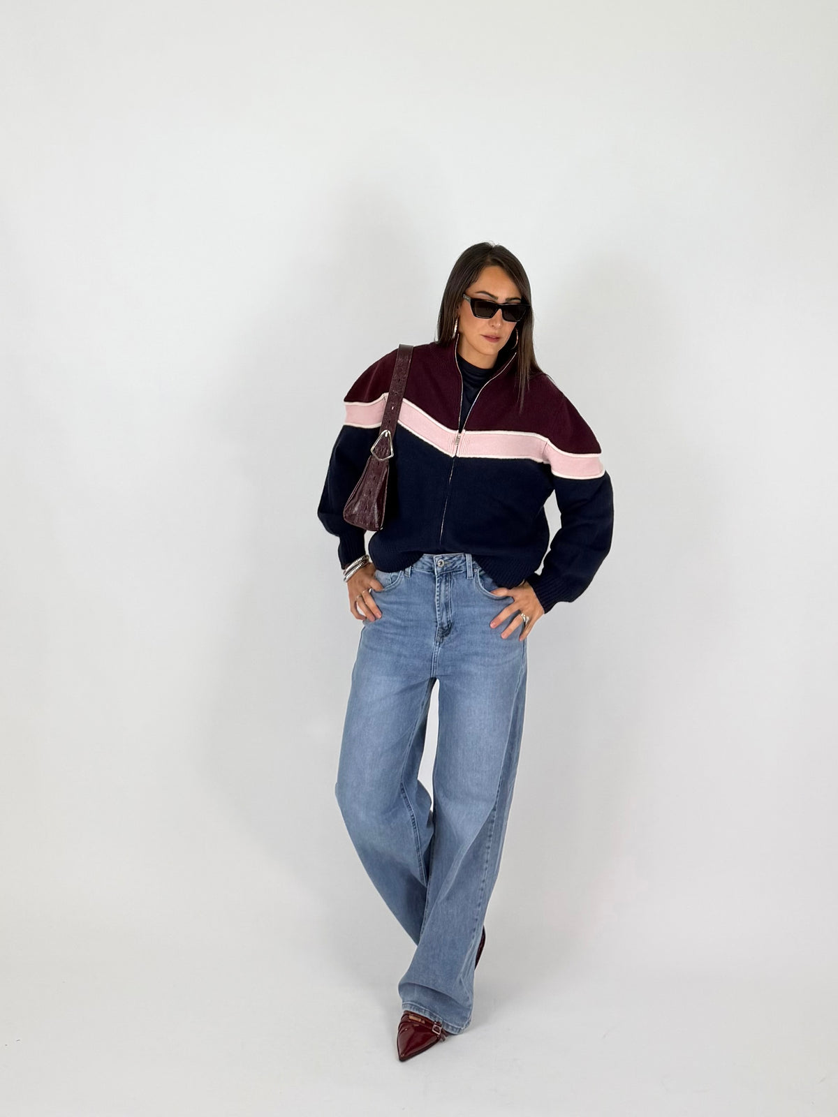 PULL VINTAGE BLU-BORDEAUX