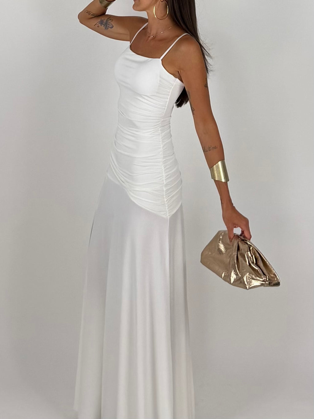LONG DRESS DRAPE BIANCO
