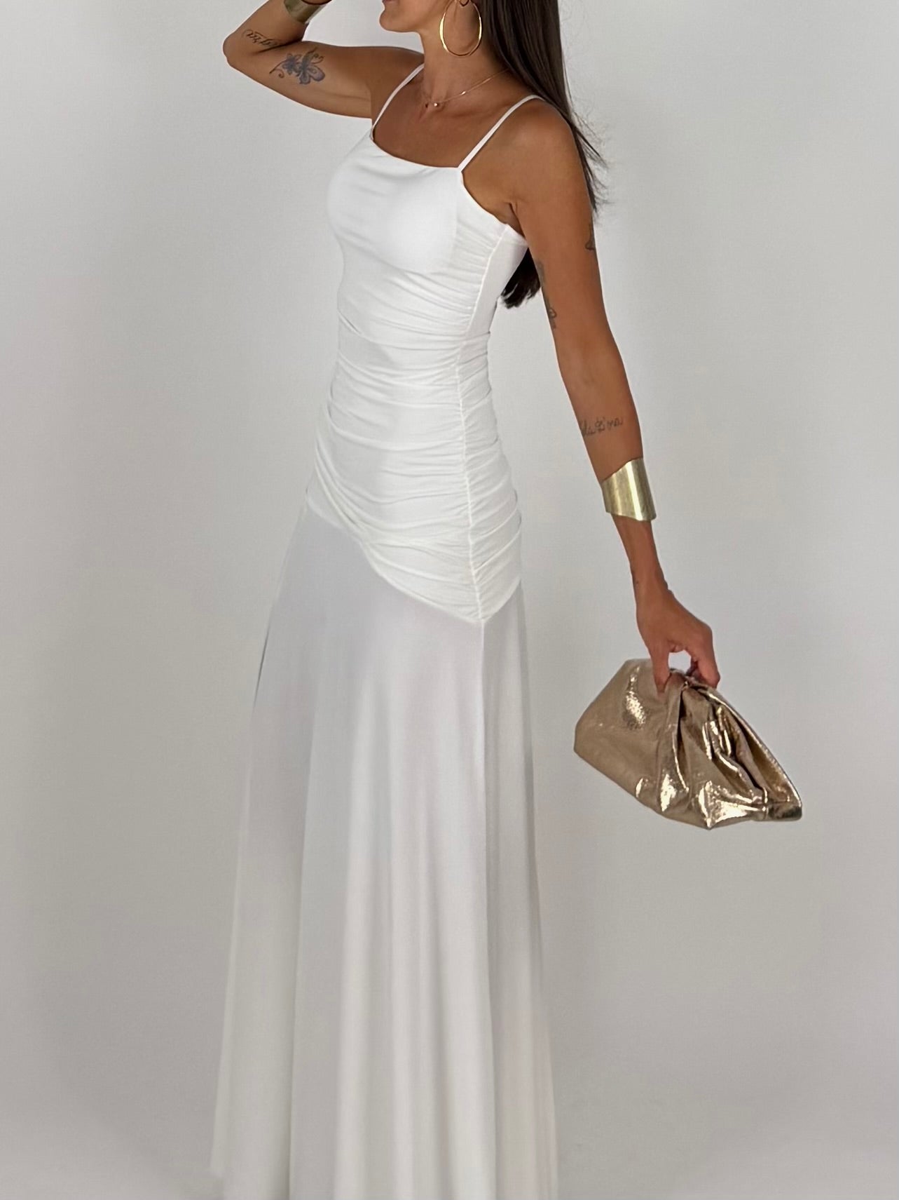 LONG DRESS DRAPE BIANCO