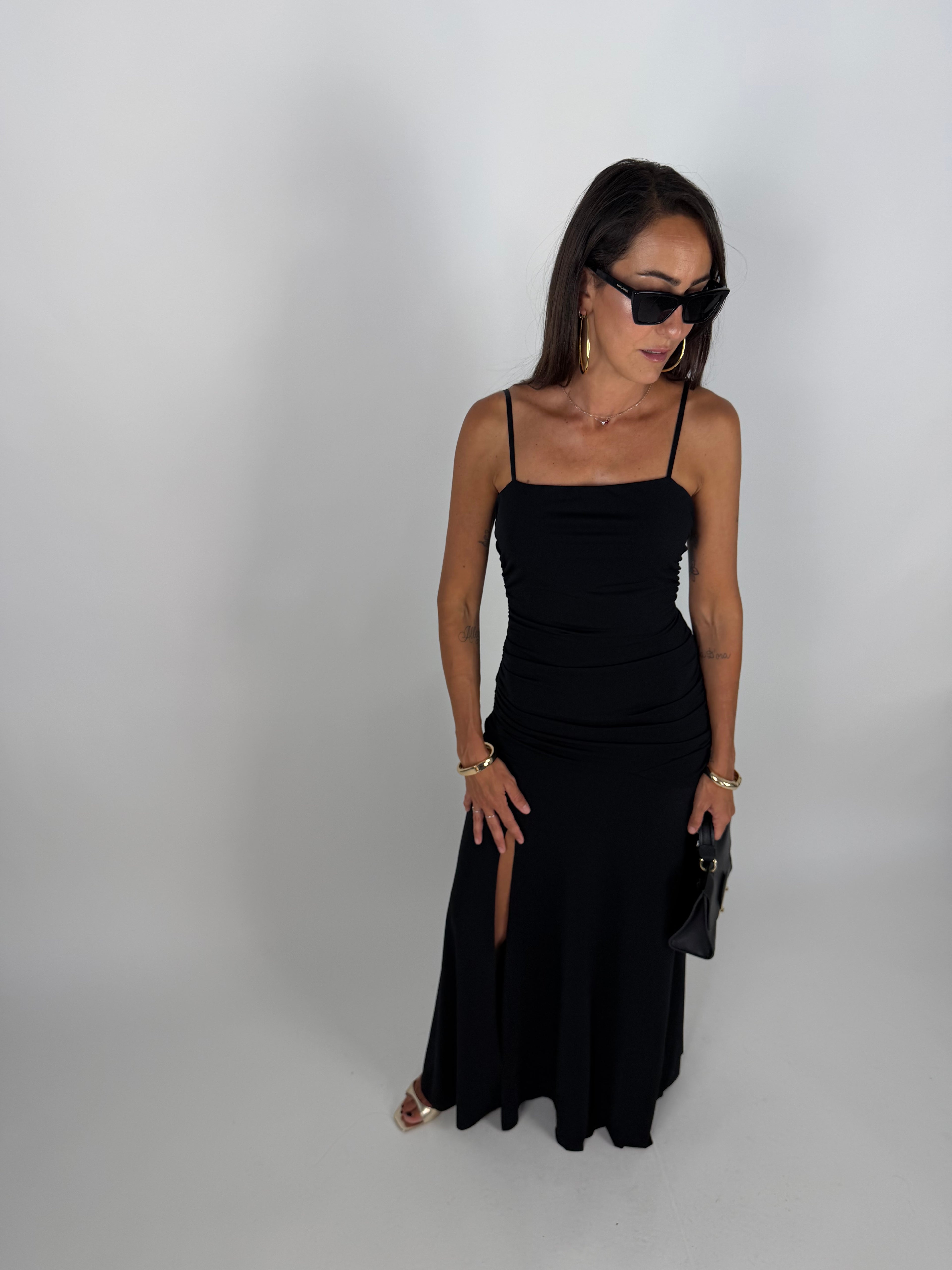 LONG DRESS DRAPE NERO