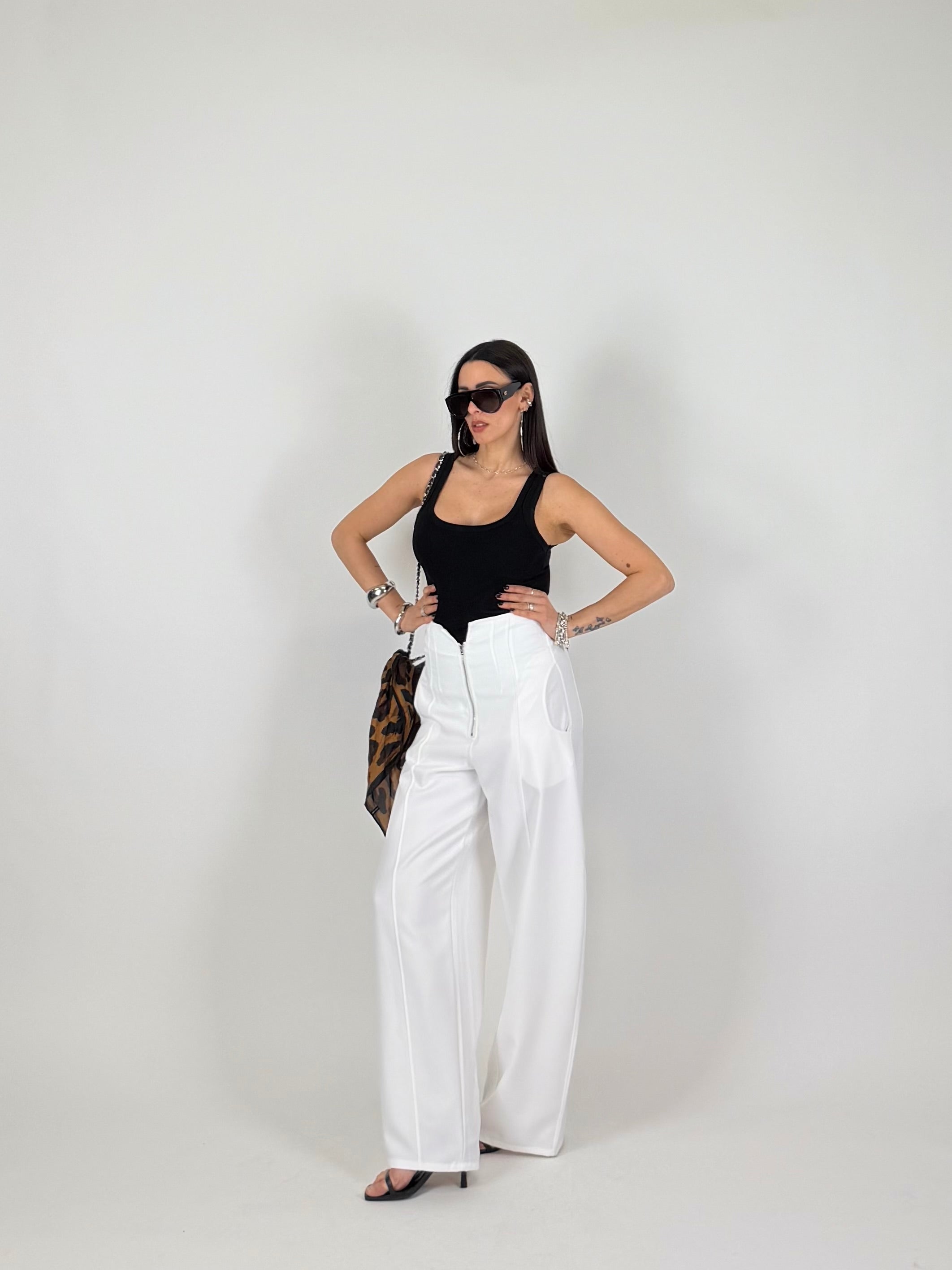 PANTA ZIP BIANCO