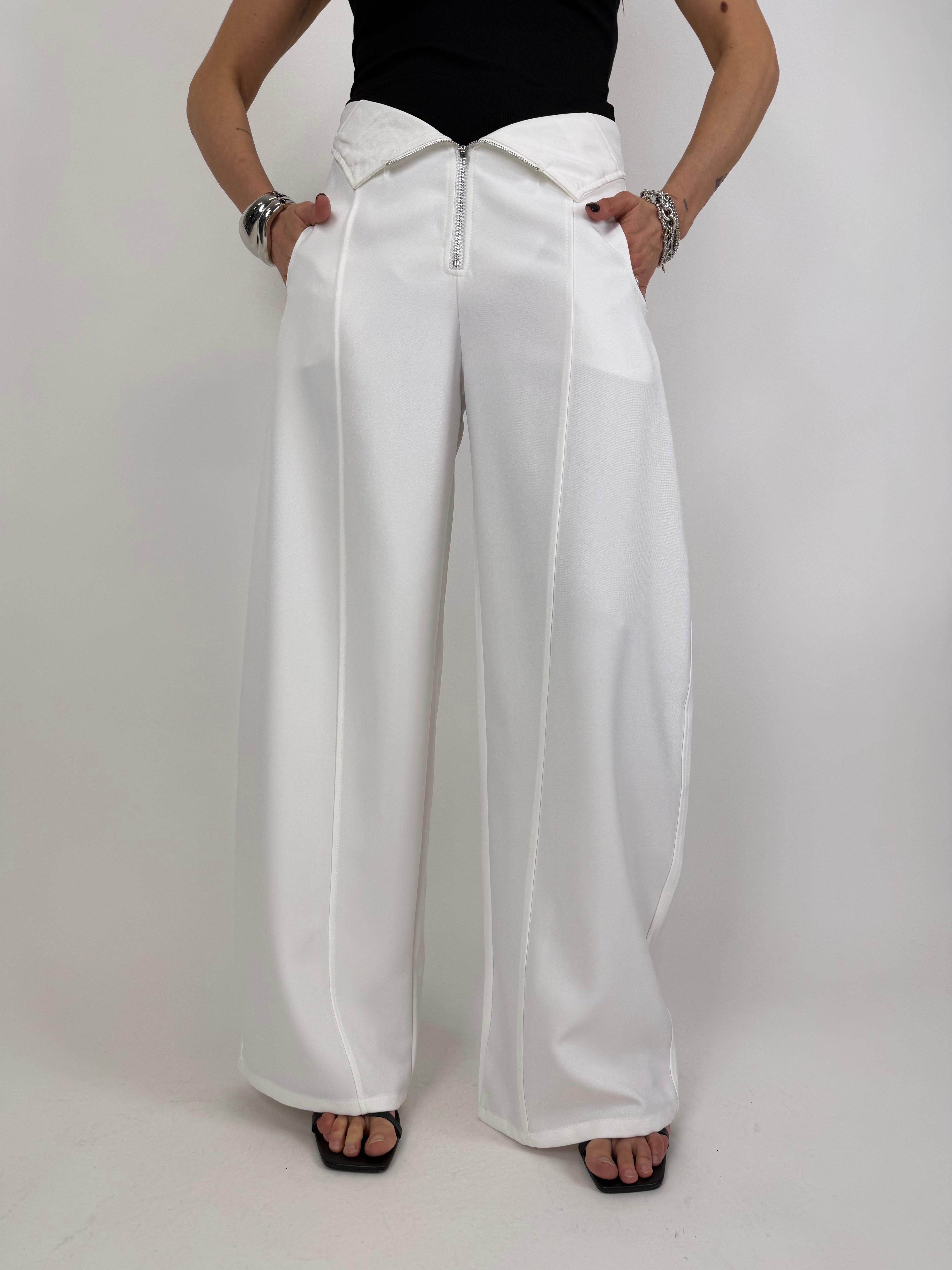 PANTA ZIP BIANCO