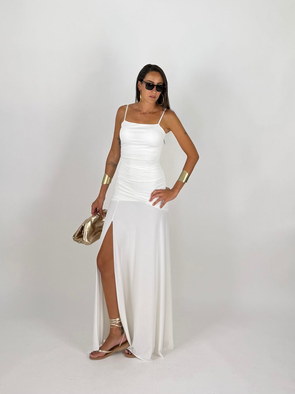 LONG DRESS DRAPE BIANCO