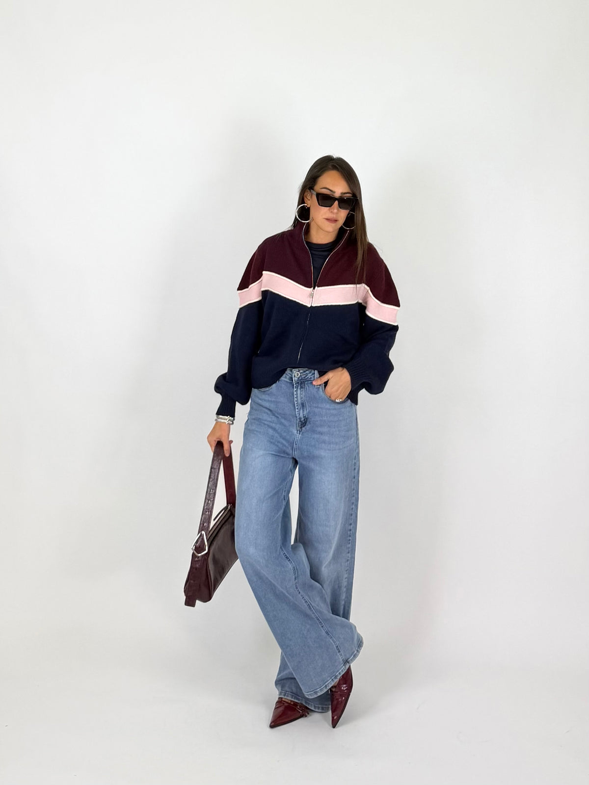 PULL VINTAGE BLU-BORDEAUX